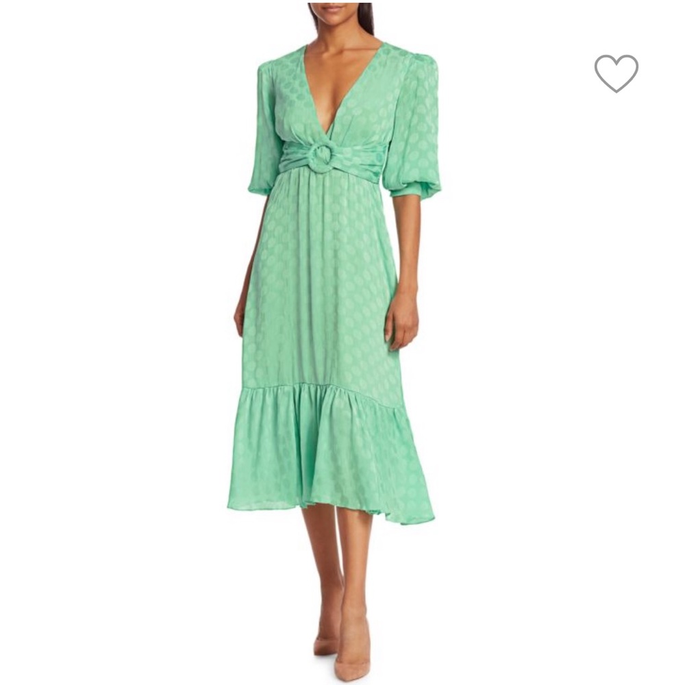 Patbo Polka Dot Satin Belted Midi Dress